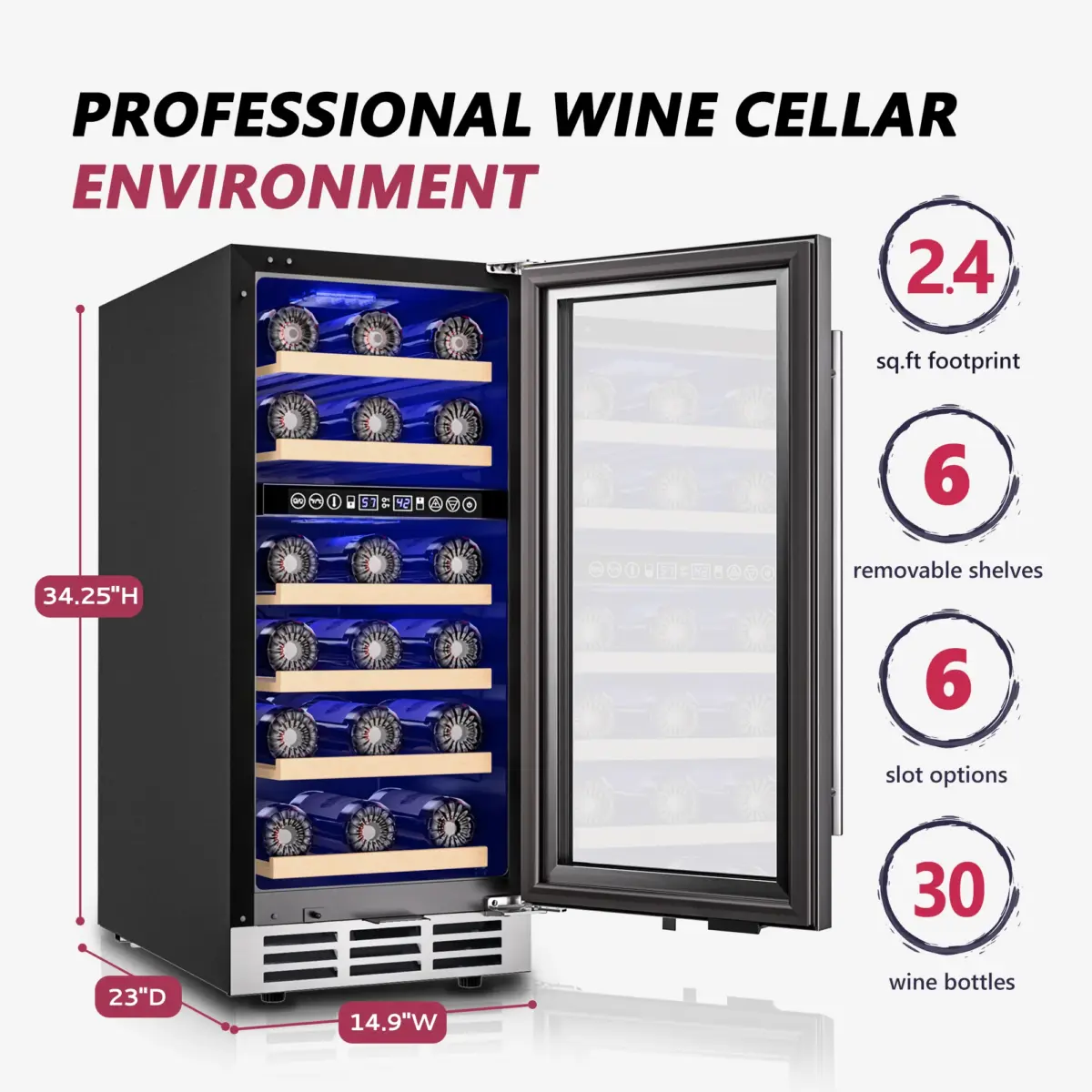 SIMZLIFE 15-inch Wine Refrigerator, Dual/Single Zone, Wine Cooler with Digital Temperature Control, Two-Way Glass Door - Image 2