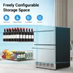 Outdoor Refrigerator for Patio, Outdoor Drawer Fridge, 24 Inch Undercounter Refrigerators with Wheels, 120 Cans Beverage Fridge - Image 3