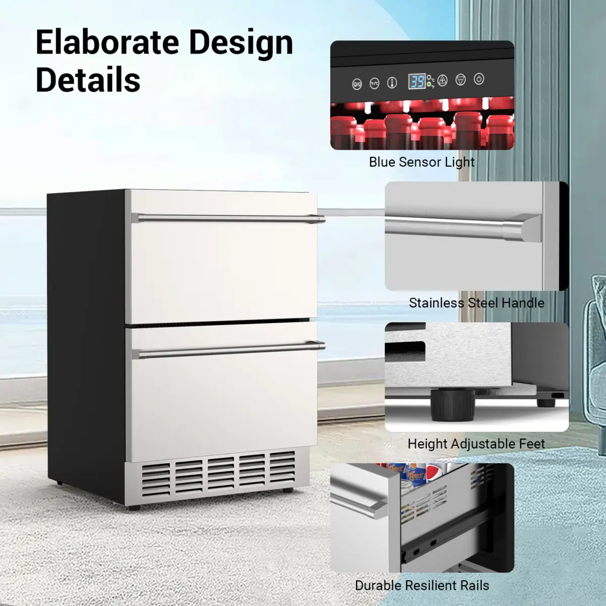 Outdoor Refrigerator for Patio, Outdoor Drawer Fridge, 24 Inch Undercounter Refrigerators with Wheels, 120 Cans Beverage Fridge - Image 6