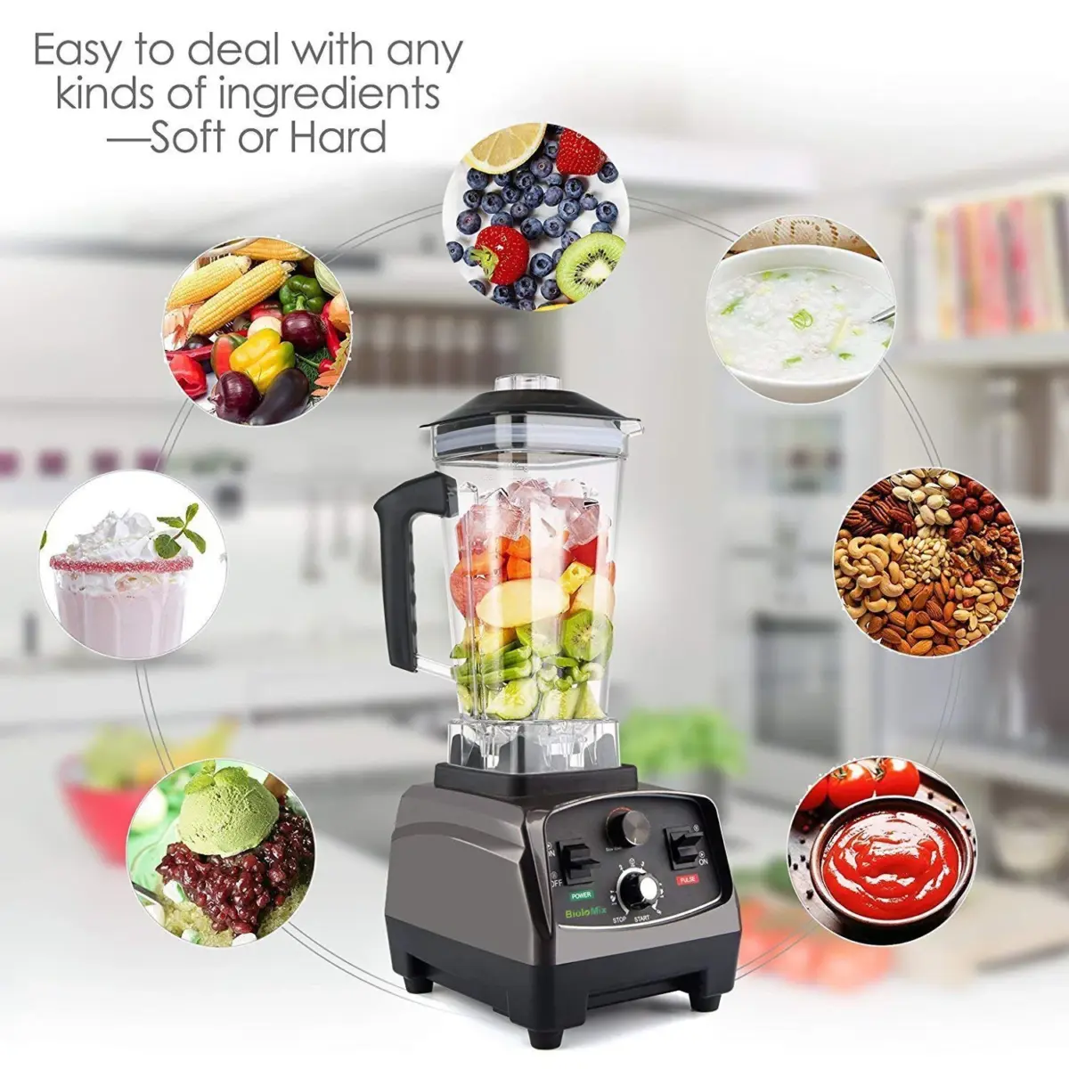 BioloMix 3HP 2200W Heavy Duty Commercial Grade Timer Blender Mixer Juicer Fruit Food Processor Ice Smoothies BPA Free 2L Jar - Image 4