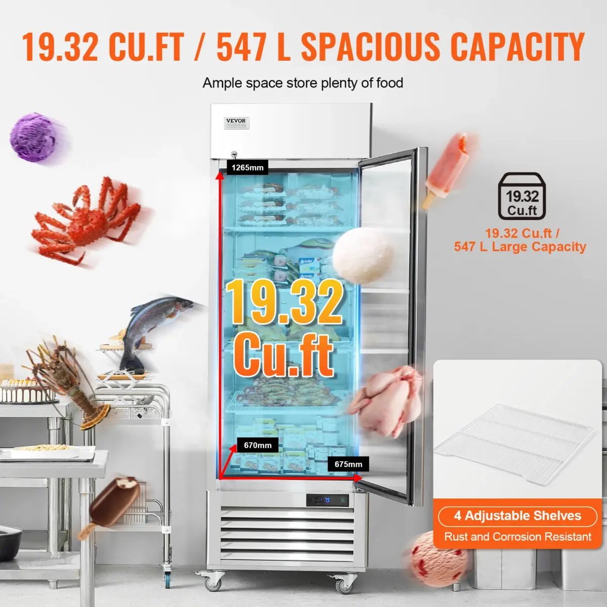 SucceBuy Commercial Freezer Freezer Single Door Auto-Defrost Stainless Steel Reach-in Freezer -13 to 5℉ Temp Control - Image 4