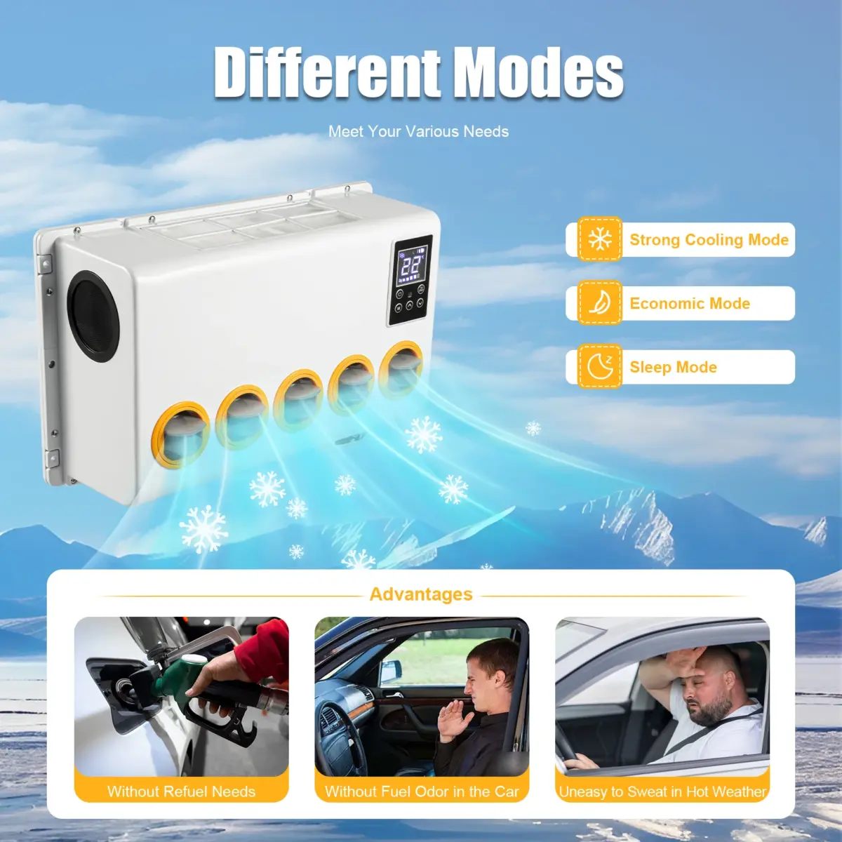 12V 800W Outside Inside Truck Cab Air Conditioner Split White Air Conditioner Kit, 5 Gears Wind Speed and Remote Control for Cab - Image 6