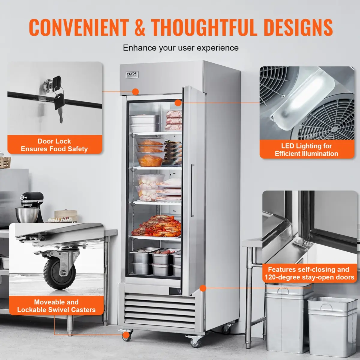 SucceBuy Commercial Freezer Freezer Single Door Auto-Defrost Stainless Steel Reach-in Freezer -13 to 5℉ Temp Control - Image 6
