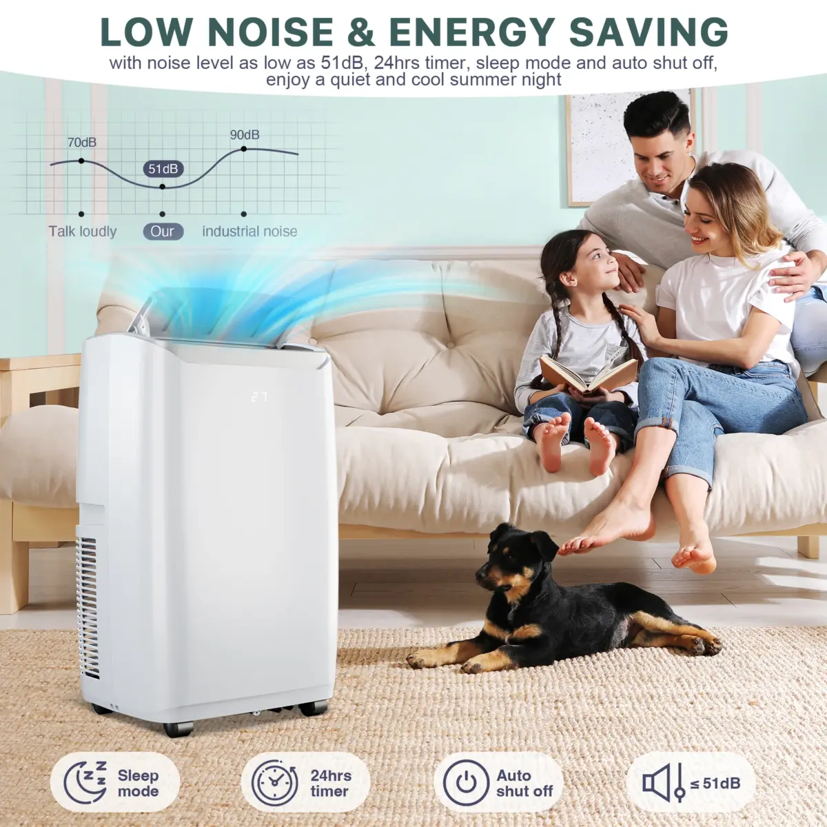 12000BTU Portable Air Conditioner, 3-in-1 Cooling/Dehumidifying/Fresh Air Modes, 550 sq. ft Coverage, 51dB Quiet Sleep Mode, Por - Image 1