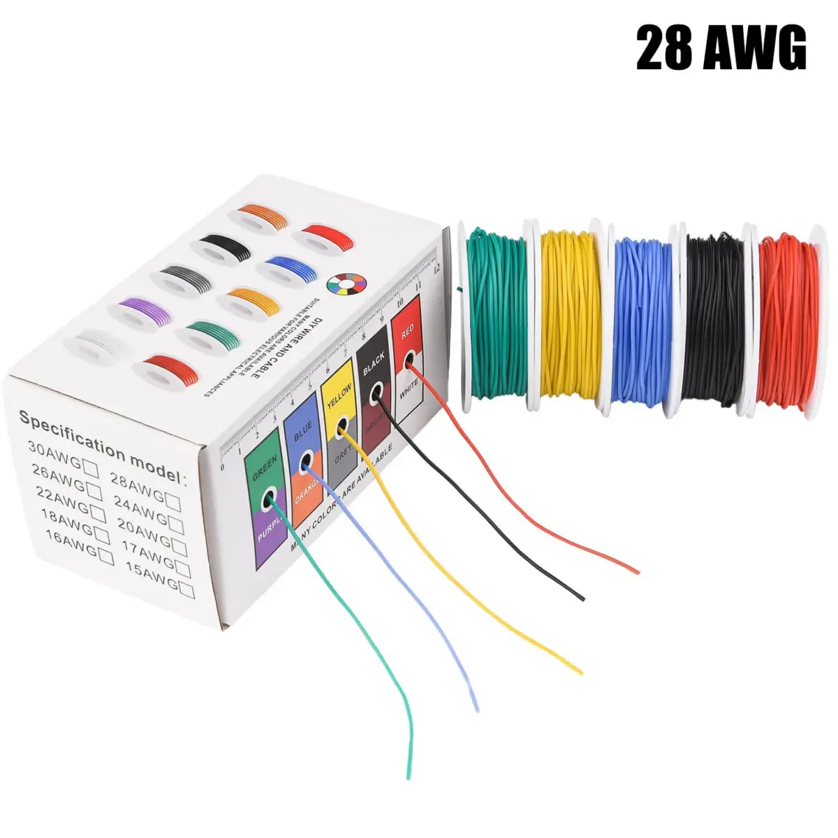 28 AWG Stranded Electrical Wire 28 Gauge Tinned Copper Wires Flexible Silicone Electric Hookup Wire Kit 5 Colors 32.8ft/10m Each - Image 1
