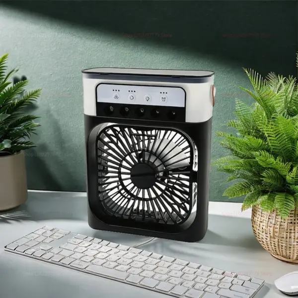 Portable Fan - 3 in 1 Desktop Humidifier Cooler USB Mini Air Conditioner LED Night Light Spray Cooling Fans for Home Office