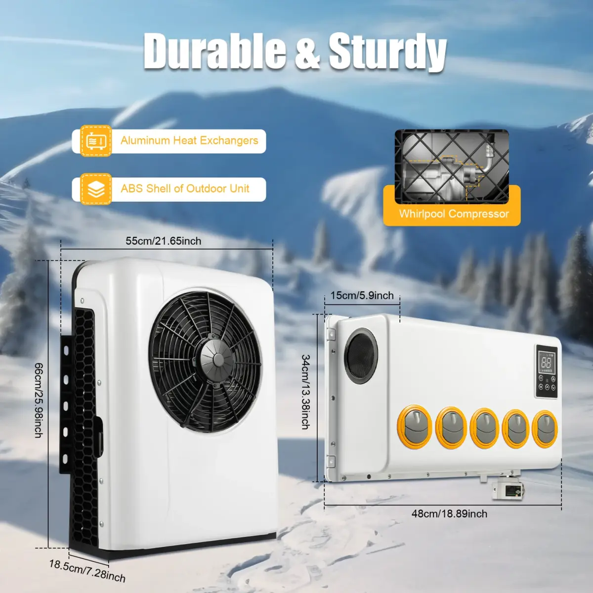 12V 800W Outside Inside Truck Cab Air Conditioner Split White Air Conditioner Kit, 5 Gears Wind Speed and Remote Control for Cab - Image 1