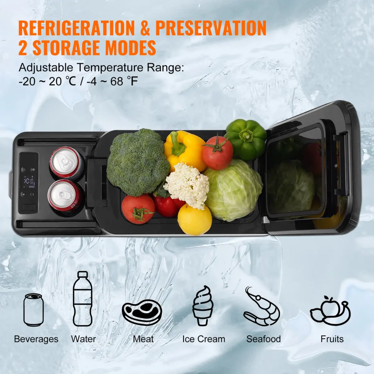 SucceBuy 15L Car RefrigeratorCar Armrest Refrigerator Fridge Single Zone Freezer -4℉-68℉ Adjustable Range 12/24V DC and Cooler - Image 6