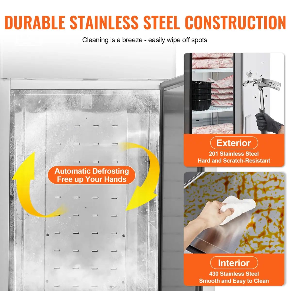 SucceBuy Commercial Freezer Freezer Single Door Auto-Defrost Stainless Steel Reach-in Freezer -13 to 5℉ Temp Control - Image 3