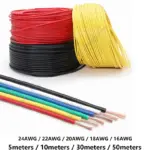 5-50M PVC Copper Wire 24 22 20 18 16 AWG Flexible RV Copper Cable Eletrical Wire For DIY Electronic Equipment Motor LED Strip